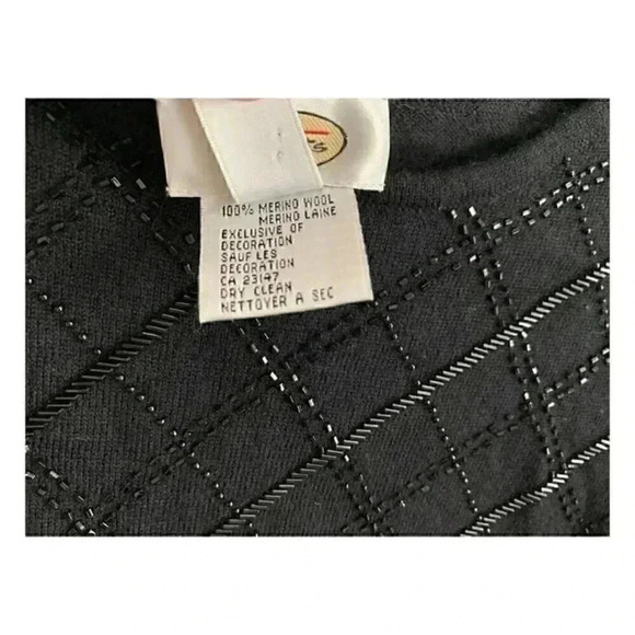Vintage 90s Talbots Womens Black Sweater Size Small Beading Detail Merino Wool - Picture 4 of 7